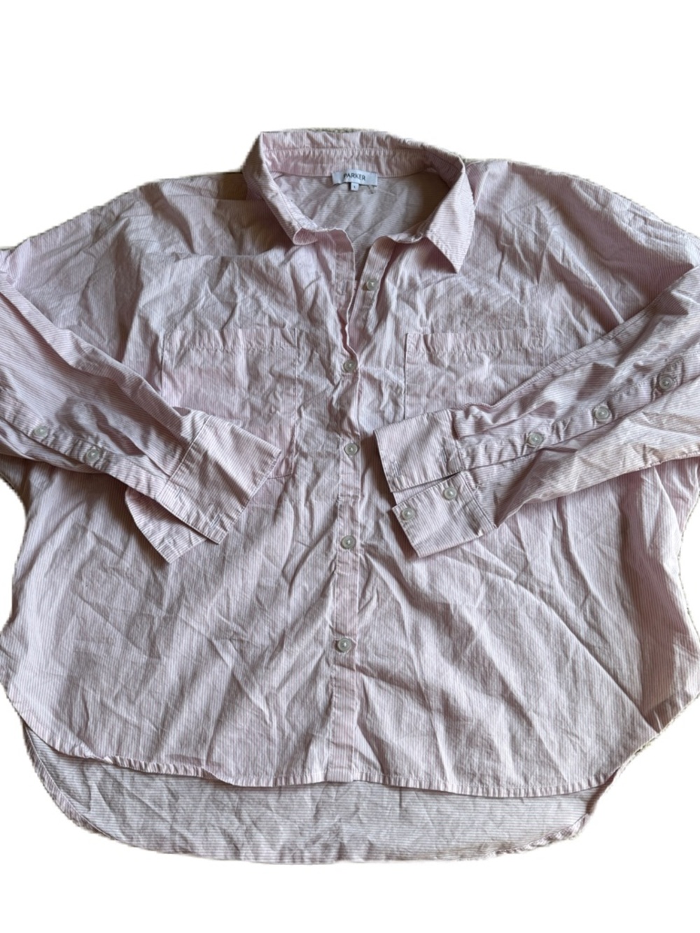 Parker L Pink Pinstripe Button-Up Dolman sleeve Shirt